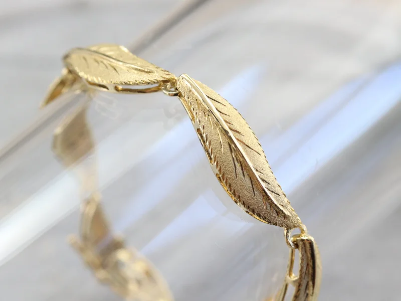 Vintage 18K Yellow Gold Leaf Bracelet