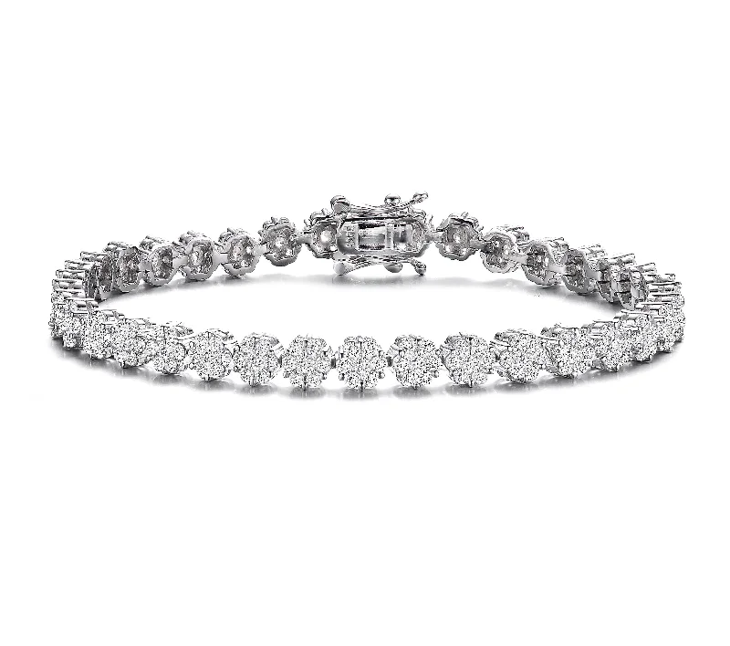 GENEVIVE Sterling Silver Cubic Zirconia Flower Design Tennis Bracelet