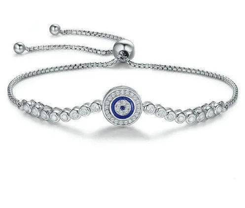 Blue Eye Bolo Bracelet In Sterling Silver