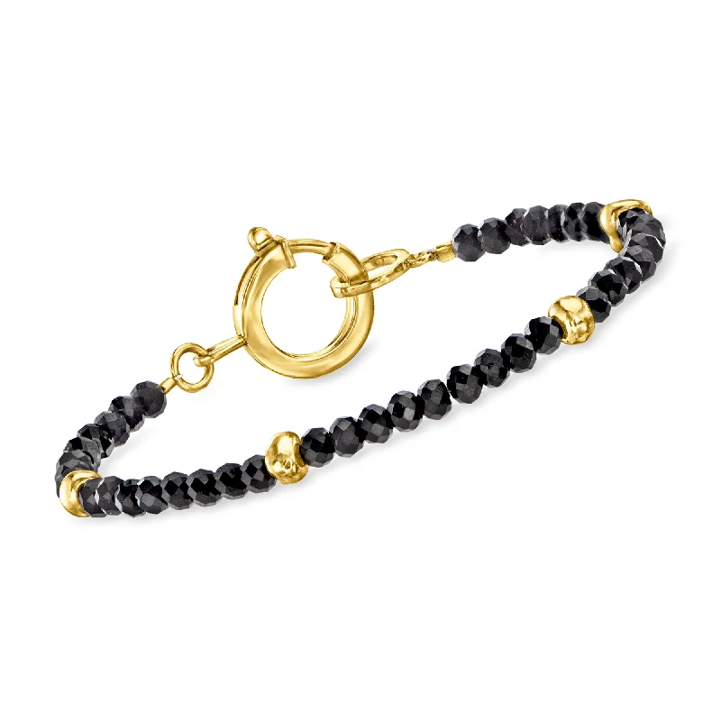 Ross-Simons 4mm Onyx Bead Bracelet With 18kt Gold Over Sterling