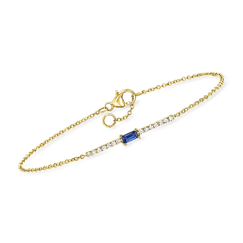 RS Pure by Ross-Simons Sapphire and . Diamond Bar Bracelet in 14kt Yellow Gold