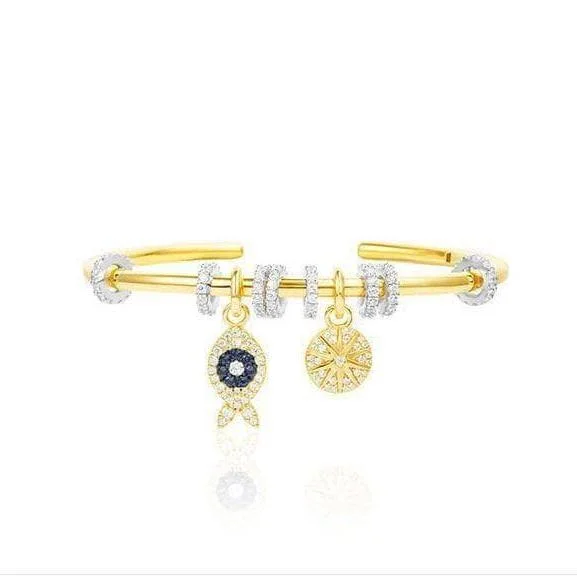 Diamond Lucky Little Fish Ocean Style Opening Bracelet