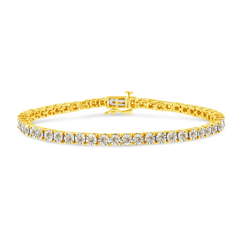 14K Yellow Gold Plated .925 Sterling Silver 3.0 Cttw Miracle-Set Diamond Tennis Bracelet