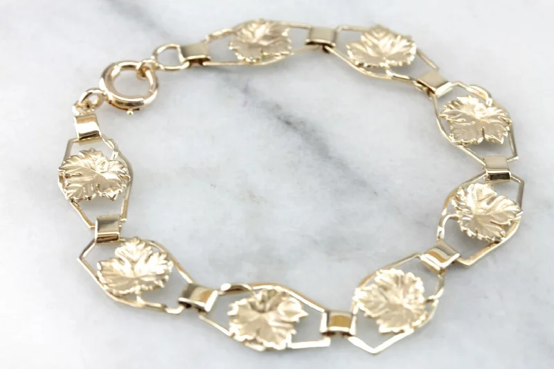 Vintage Maple Leaf Gold Link Bracelet