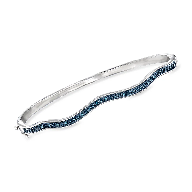 Ross-Simons Blue Diamond Wavy Bangle Bracelet in Sterling Silver