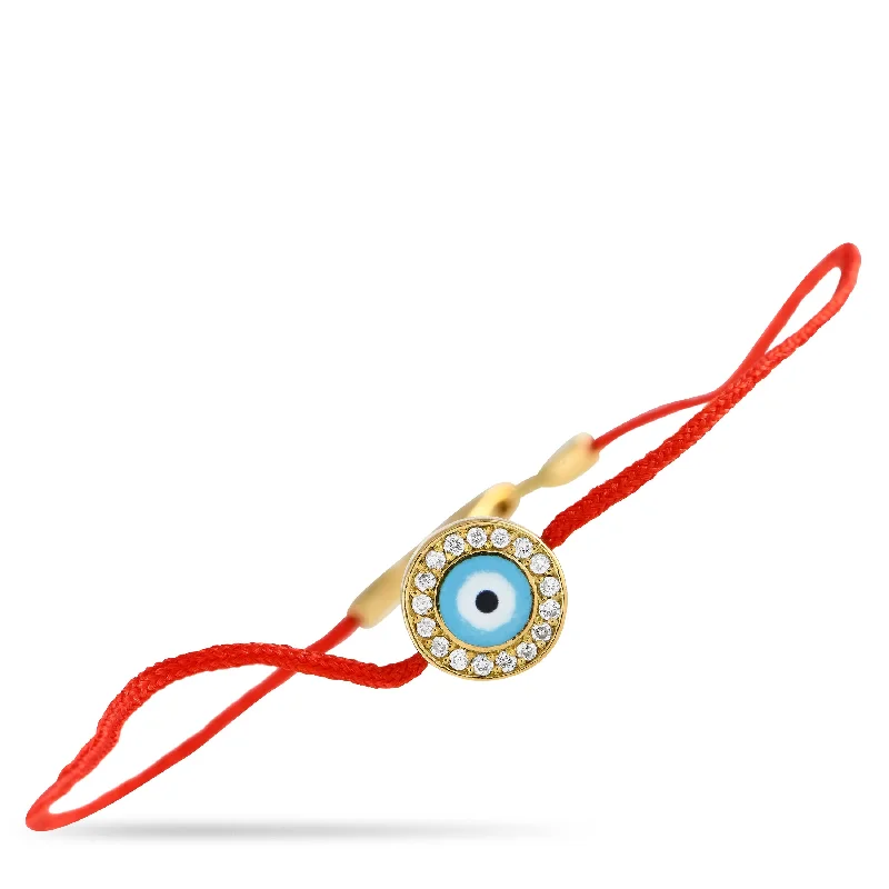 Aaron Basha 18K Yellow Gold Diamond and Enamel Evil Eye Red String Bracelet AB25-111524