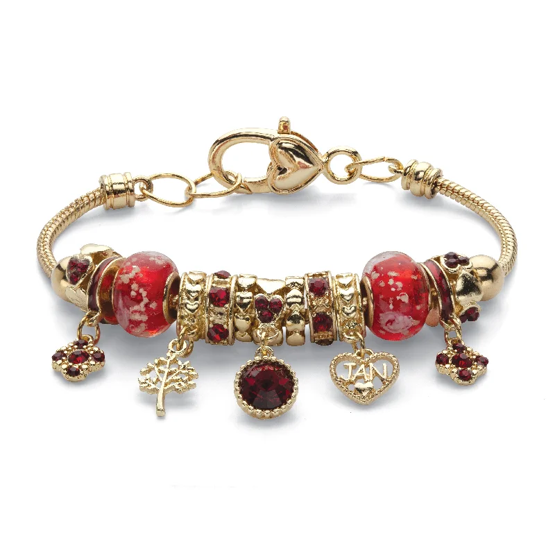 Simulated Birthstone Goldtone Charm Bracelet 8"