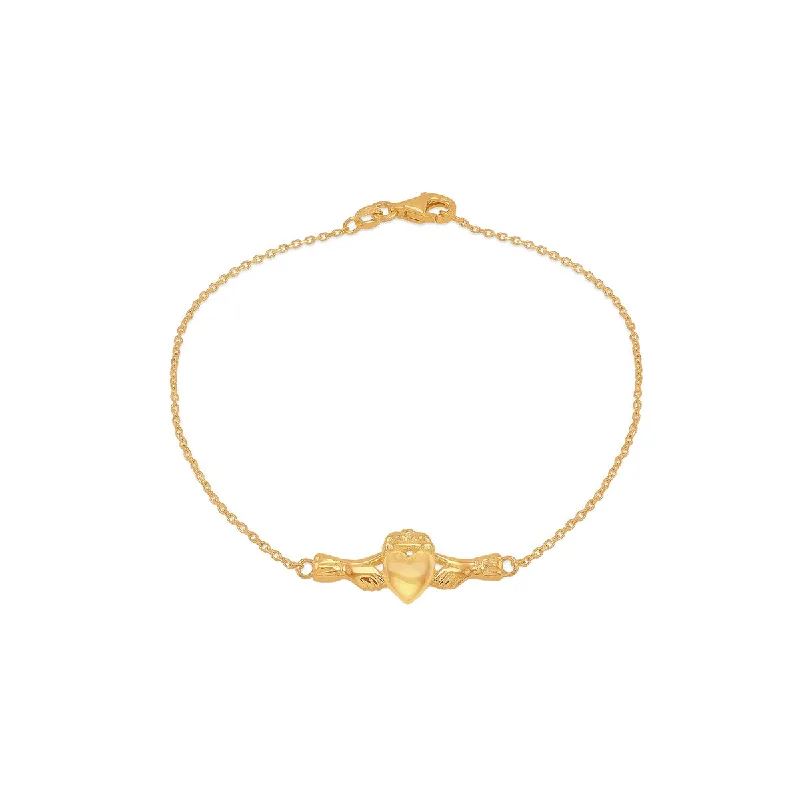 9K Yellow Gold Claddagh Bracelet/ 7.5'