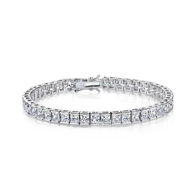 Ra  Rhodium Plated Cubic Zirconia Princess-cut Tennis Bracelet