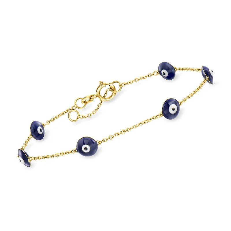 RS Pure by Ross-Simons Italian Multicolored Enamel Evil Eye Station Bracelet in 14kt Yellow Gold