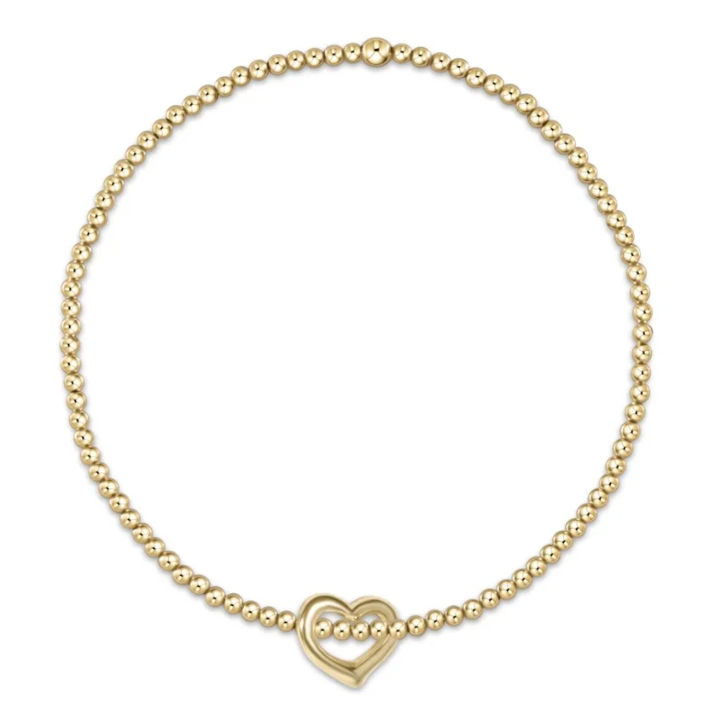 E Newton Classic Gold Bead Bracelet - Love Heart Charm