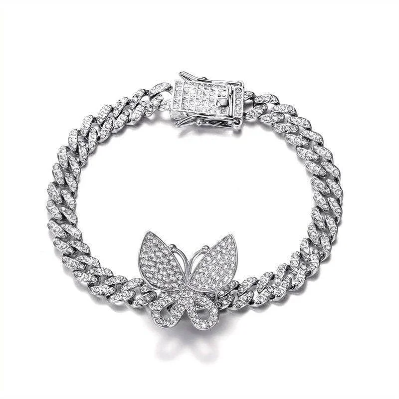 Miami Cuban Bling Iced Out Full AAA Crystal Pave Bracelet With Butterfly Link Chain Hip-Hop Bracelets