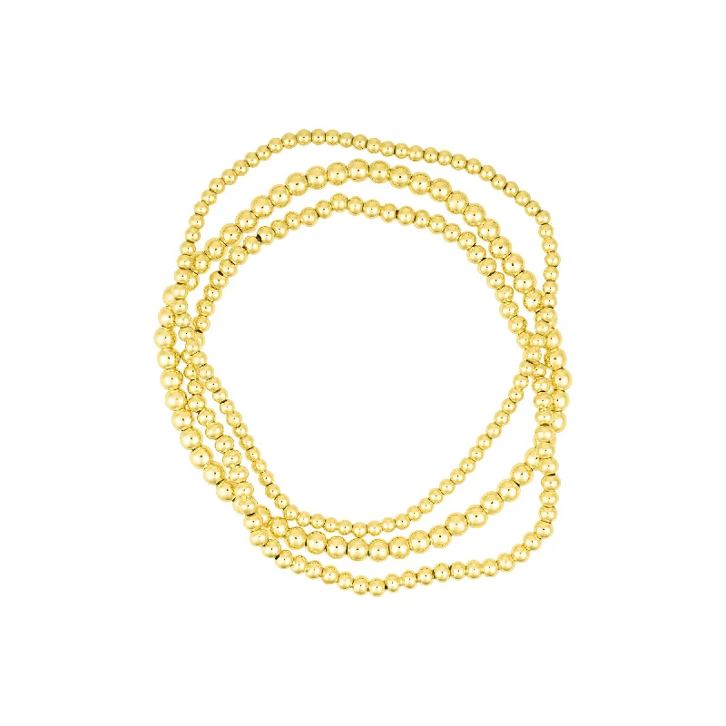 14k Gold Plated Stretch Ball Bracelet Set