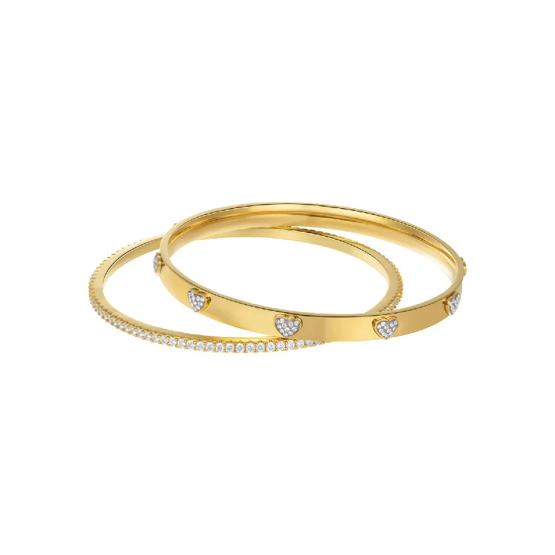 14k Gold Plated CZ Hearts Stacking Bangle Set