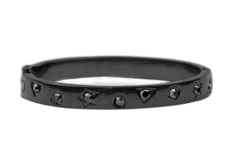 Multi Shape Metal Hinge Bangle In Hematite