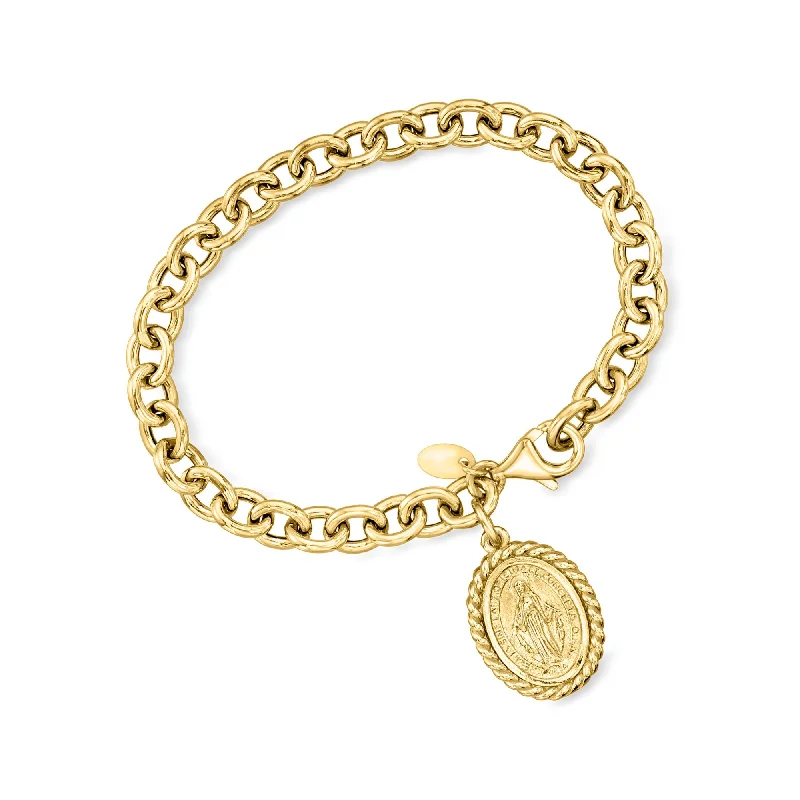 Ross-Simons Italian 18kt Gold Over Sterling Miraculous Medal Charm Bracelet