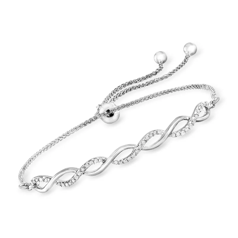 Ross-Simons Diamond Twist Bolo Bracelet in Sterling Silver