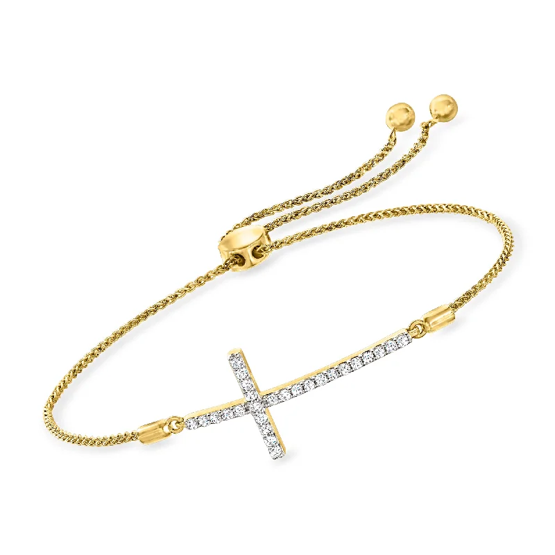 Ross-Simons Diamond Cross Bolo Bracelet in 18kt Gold Over Sterling