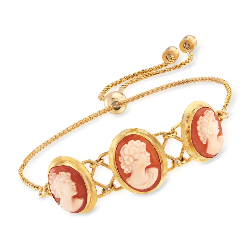 Ross-Simons Italian Orange Shell Cameo Bolo Bracelet in 18kt Gold Over Sterling