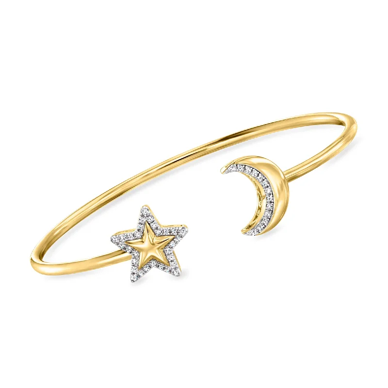 Ross-Simons Diamond Star and Moon Cuff Bracelet in 18kt Gold Over Sterling