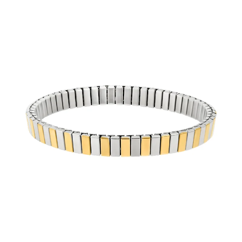 Tarnish Resistant Silver and 14k Gold Plated Stretch Bar Bracelet