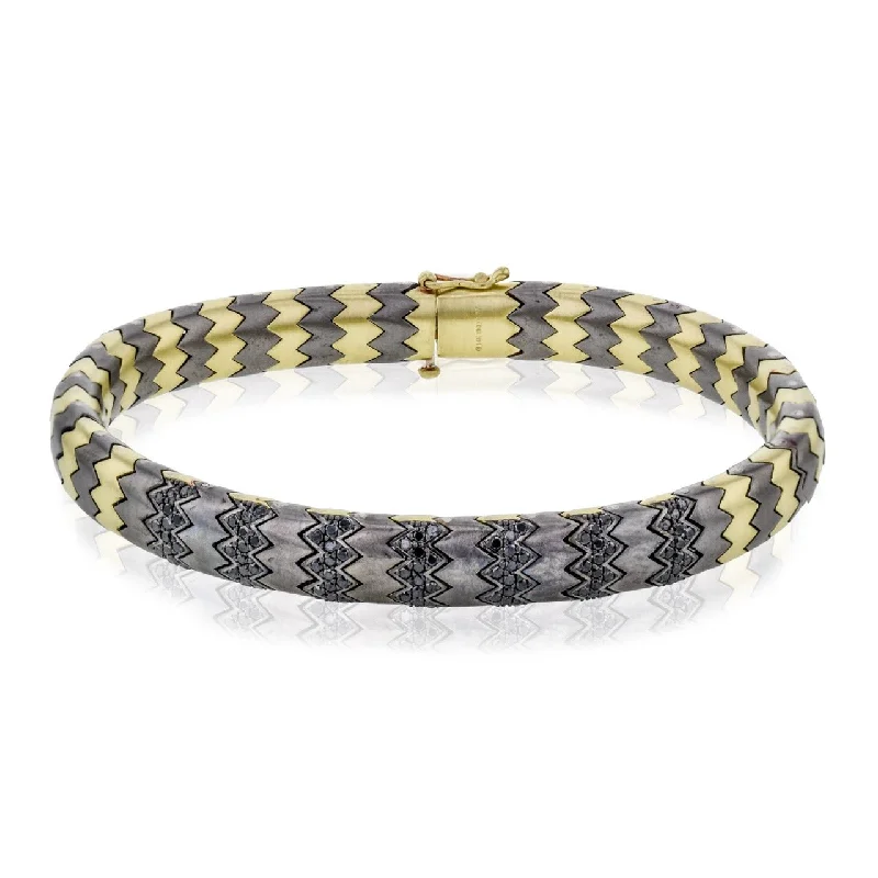 Men's Titanium Bracelet In 14k Gold With Black Diamonds