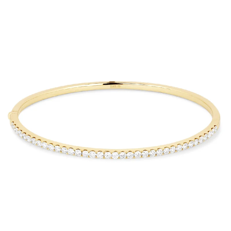 14K Yellow Gold,white Diamond Bangle