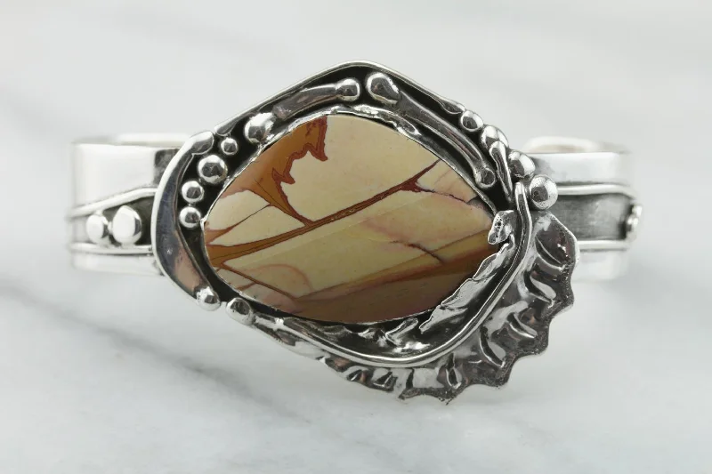 Sterling Silver Fine Landscape Jasper Cuff Bracelet