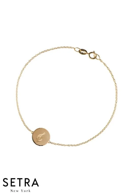 14k Gold engraved medium Disc Bracelet