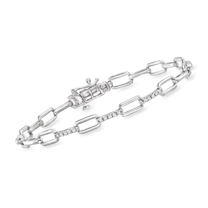 RS Pure by Ross-Simons Diamond Paper Clip Link Bracelet in Sterling Silver