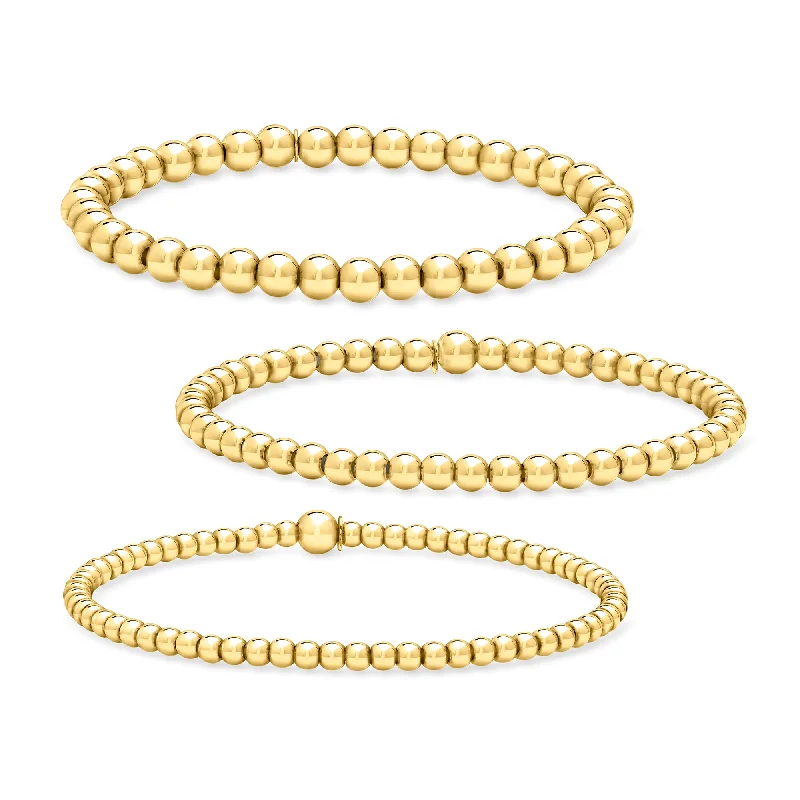 RS Pure by Ross-Simons Italian 18kt Gold Vermeil Jewelry Set: 3 3-5mm Bead Stretch Bracelets