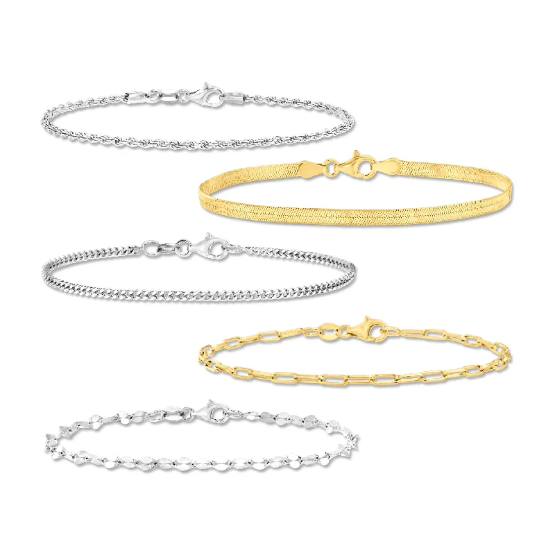 Ross-Simons Italian Sterling Silver and 18kt Gold Over Sterling Jewelry Set: 5 Chain Bracelets