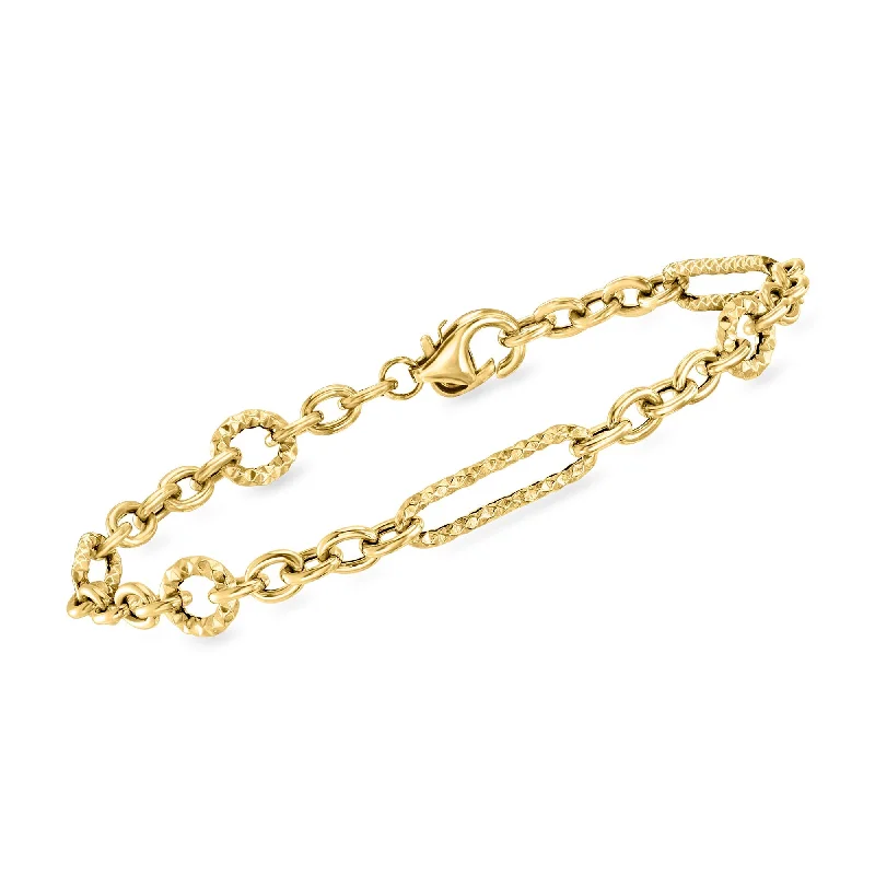 Ross-Simons Italian 14kt Yellow Gold Cable and Paper Clip Link Bracelet