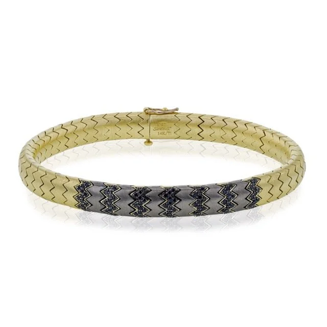 Men's Titanium Bracelet In 14k Gold With Black Diamonds