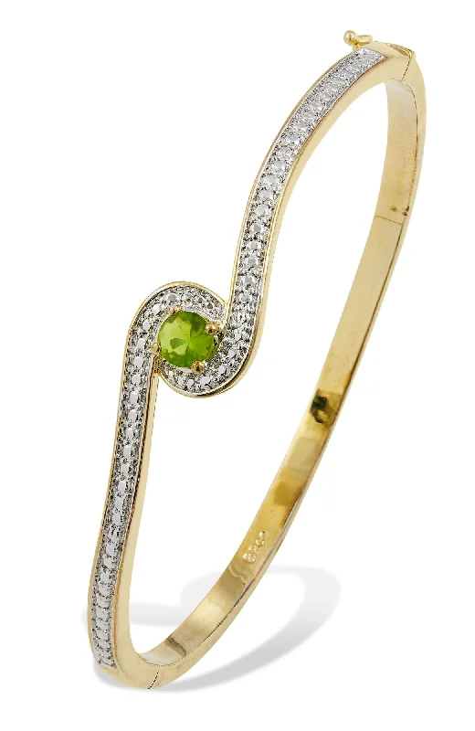 BIRTHSTONE TWO-TONE GOLD PLATED CZ BANGLE BRACELET