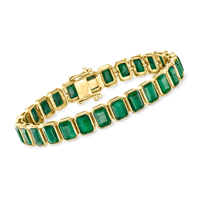 Ross-Simons Bezel-Set Emerald Bracelet in 18kt Gold Over Sterling