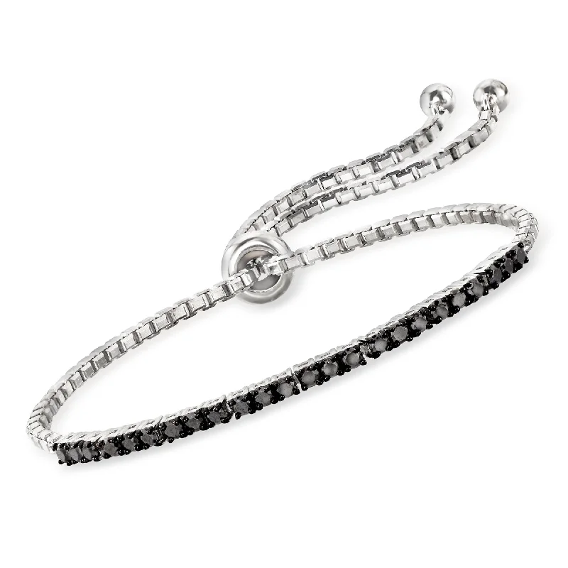 Ross-Simons Black Diamond Bolo Bracelet in Sterling Silver