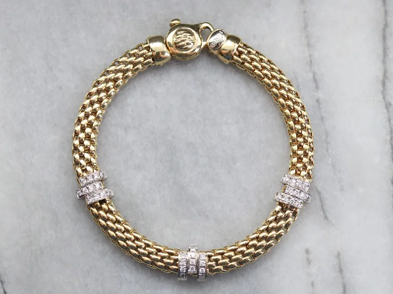 Mixed Metal Mesh Diamond Bracelet