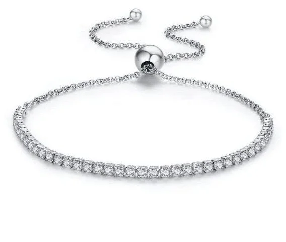 Sterling Silver Sparking Tennis Bolo Bracelet