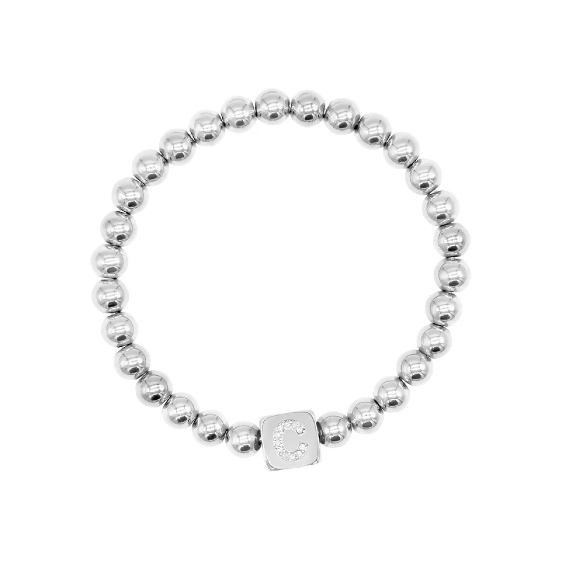 Silver Plated Initial Cube Stretch Bracelet