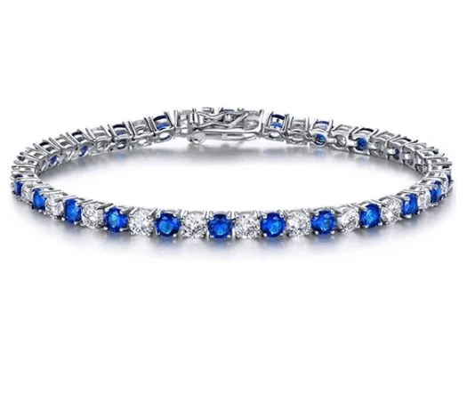 Elegant Blue Round Cut Bracelet In Sterling Silver