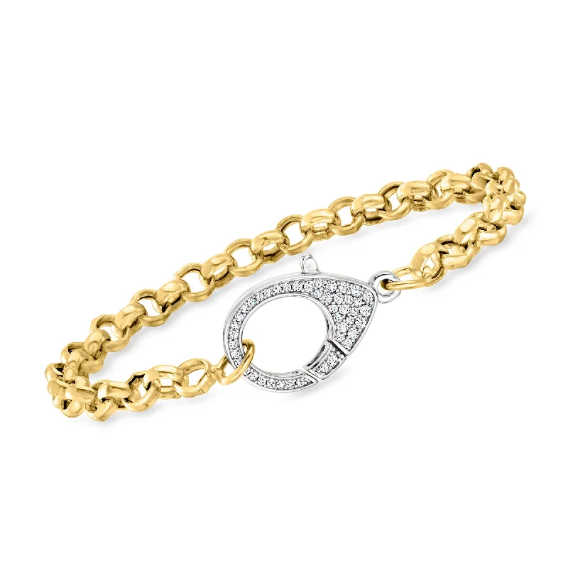 Ross-Simons Italian CZ Oversized Lobster Clasp Bracelet in 18kt Gold Over Sterling and Sterling Silver