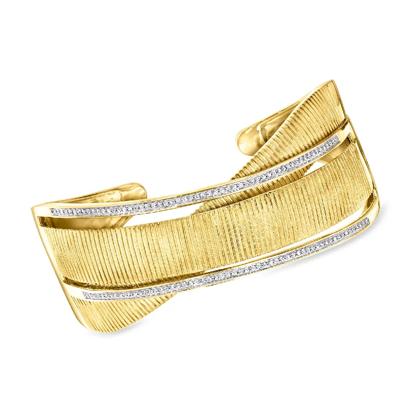 Ross-Simons Diamond Crisscross Cuff Bracelet in 18kt Gold Over Sterling