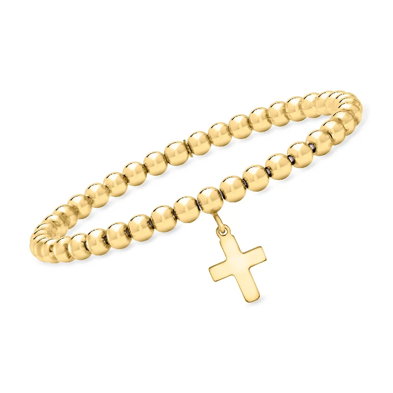 RS Pure by Ross-Simons Italian 5mm 18kt Gold Vermeil Cross Bead Stretch Bracelet