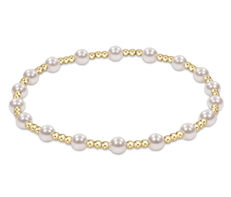 E Newton Classic Sincerity Pattern Bead Bracelet - Gold Pearl