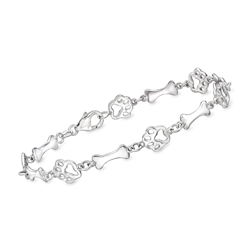 Ross-Simons Sterling Silver Paw Print and Bone Station Bracelet