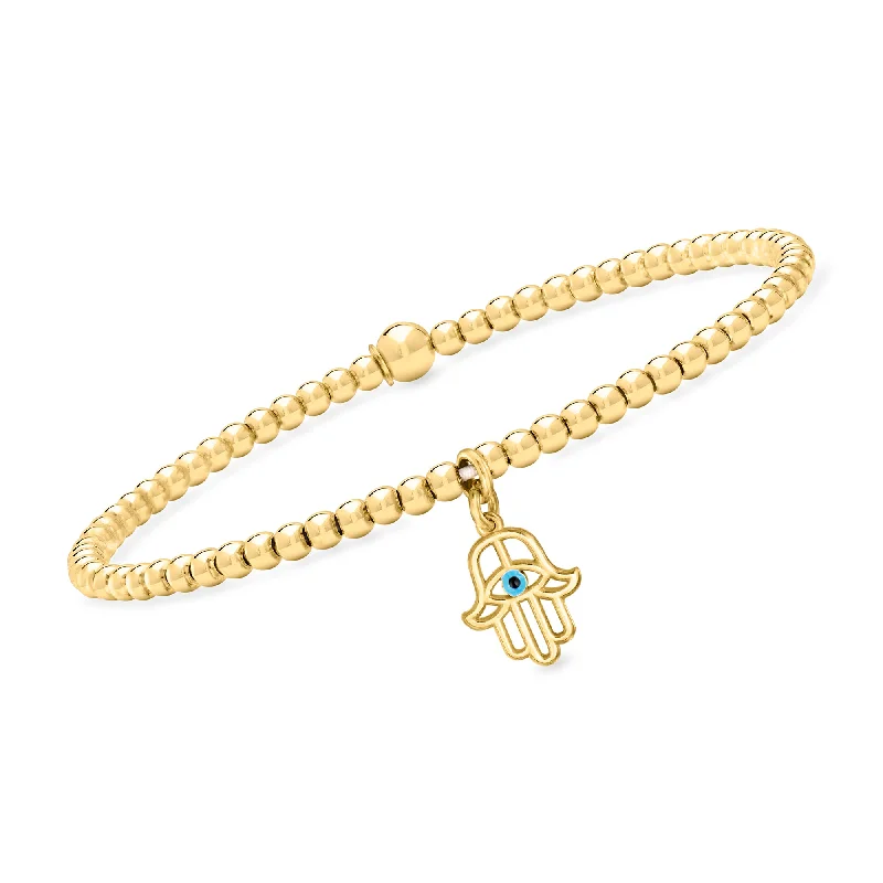 RS Pure by Ross-Simons Italian 3mm 18kt Gold Vermeil Hamsa Bead Stretch Bracelet