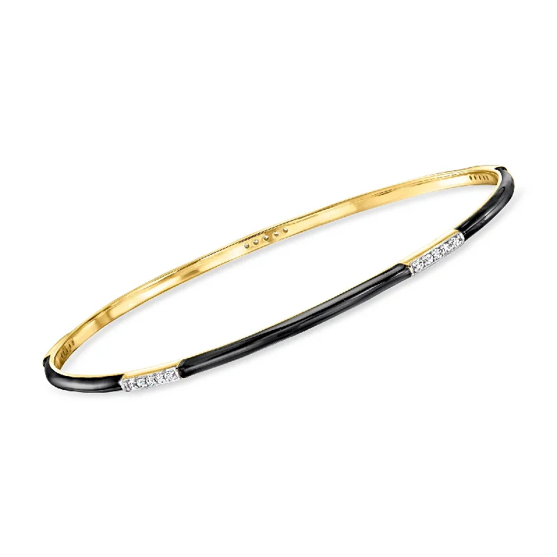 Ross-Simons Black Enamel and . Diamond Bangle Bracelet in 18kt Gold Over Sterling