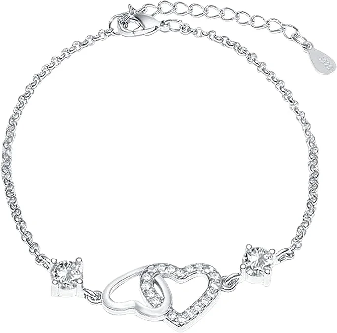 Double Heart Bracelet In Sterling Silver