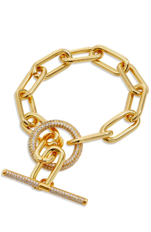 GOLD PLATED PAPERCLIP CZ TOGGLE BRACELET